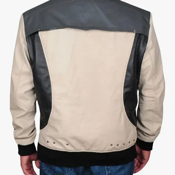 Men's Black and Cream Bomber Jacket - Picture 6 of 6